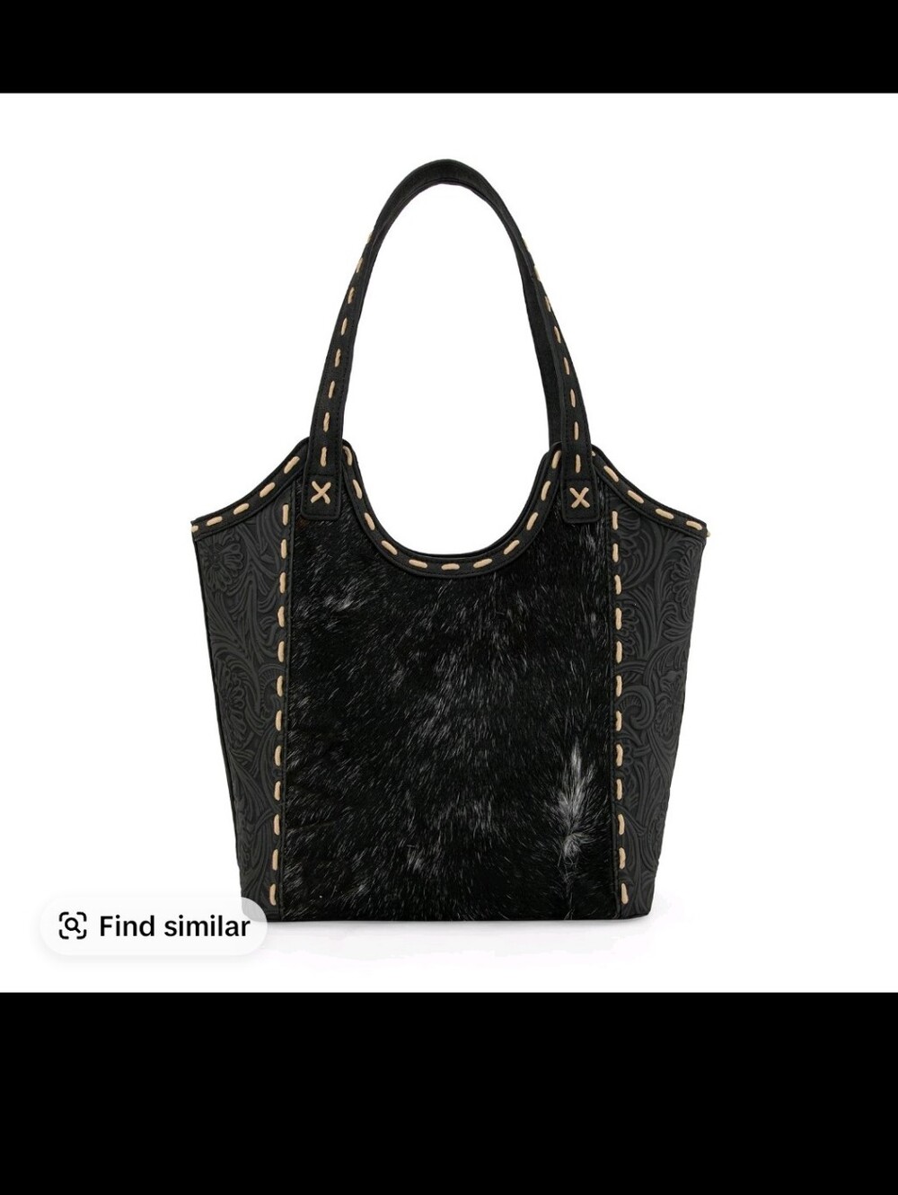 Trinity Ranch Genuine Hair-on Cowhide Black Tote Bag with Decorative Stitching